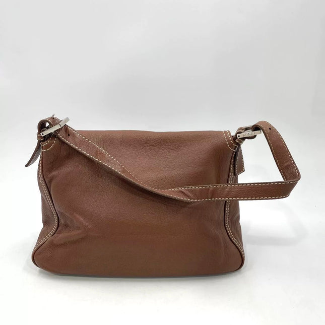 Fendi Mamma Forever Baguette Selleria Brown Calfskin Leather Silver Hardware