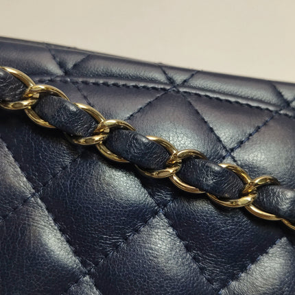 Chanel Classic Flap Mini Rectangular Navy Lambskin Leather Gold Hardware Microchip