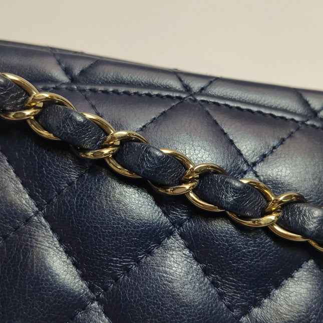Chanel Classic Flap Mini Rectangular Navy Lambskin Leather Gold Hardware Microchip