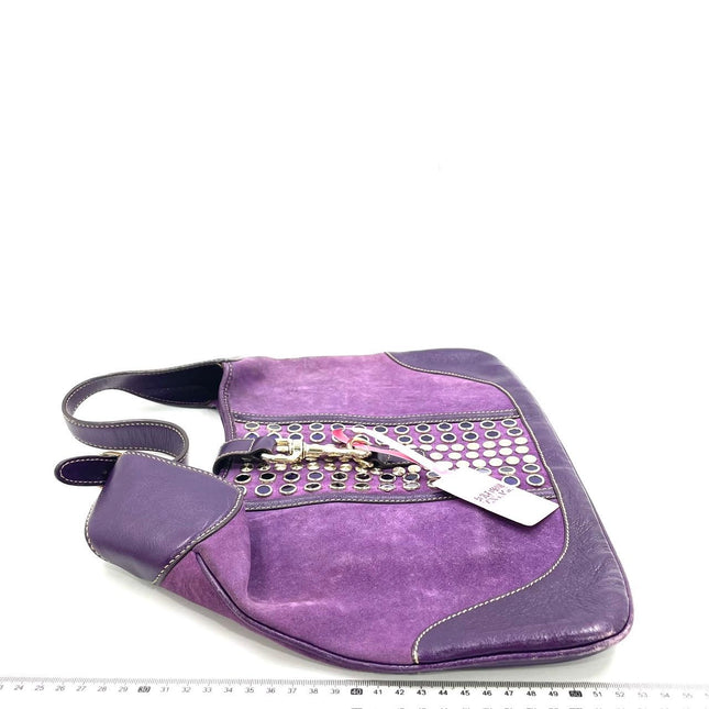 Gucci Jackie Vintage Large Purple Suede Leather Ringlets Decoration