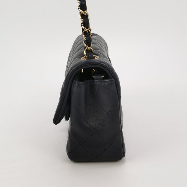 Chanel Classic Flap Mini Rectangular Navy Lambskin Leather Gold Hardware Microchip