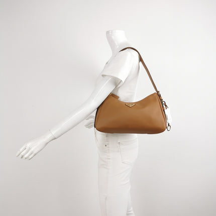 Prada Aimée Tan Brown Medium Calfskin Leather Shoulder Bag
