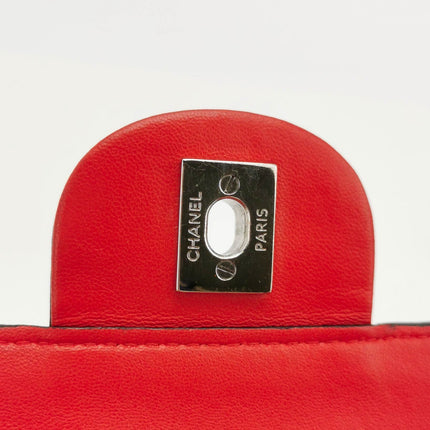 Chanel Baguette Flap Shoulder Bag Lambskin Red and Black Silver Double Chain