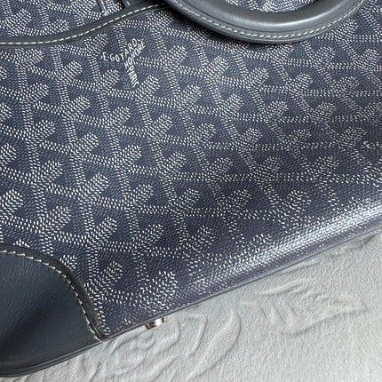 Goyard Ambassade Document Case Small 35cm Handbag Grey Canvas Leather Silver Hardware