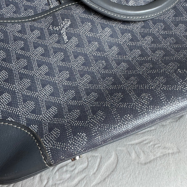 Goyard Ambassade Document Case Small 35cm Handbag Grey Canvas Leather Silver Hardware