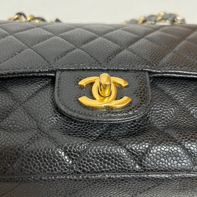 Chanel Classic Flap Medium Black Caviar Leather with 24k Gold Hardware, 2008