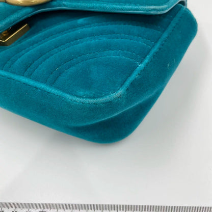 Gucci Marmont Small Flap Turquoise Blue Velvet Handbag