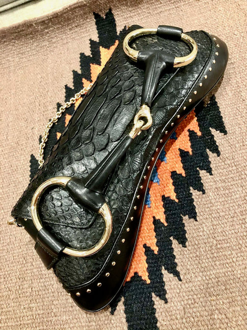 Gucci Horsebit 1955 Chain Shoulder bag Large Black Crocodile Leather