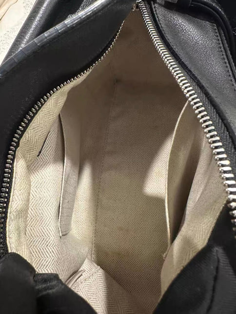 Loewe Puzzle Small Black Smooth Leather White Logo With Metal Feet 2016