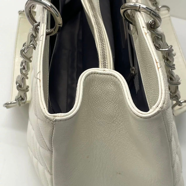 Chanel GST Grand Shopping Tote Large White Caviar Leather Silver Hardware