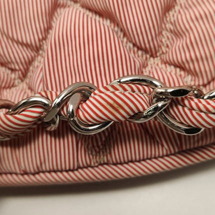 Chanel Bubble Chain Striped Quilted Flap Bag Red/White Tote