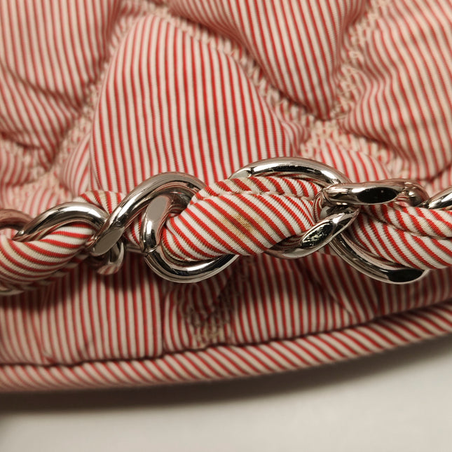Chanel Bubble Chain Striped Quilted Flap Bag Red/White Tote