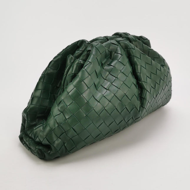 Bottega Veneta Pouch Large Intrecciato Dark Green Calfskin Leather Clutch