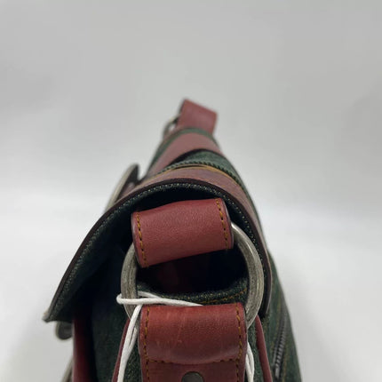 Dior Vintage Gaucho Mini Green Denim Burgundy Leather Crossbody Bag 2006