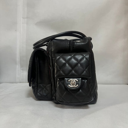 Chanel Cambon Multi-pocket Ligne Reporter Bag Large Black Calfskin Leather White Logo