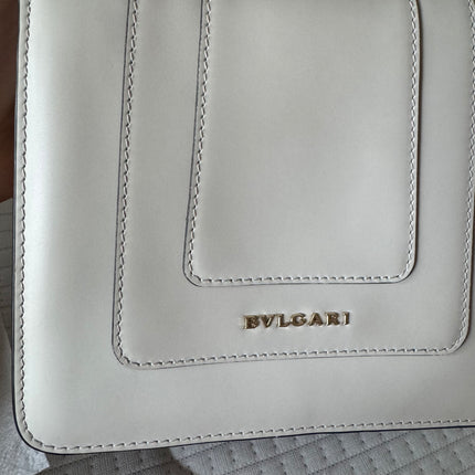 Bvlgari Serpenti Forever Small Leather Top Handle Crossbody Bag White