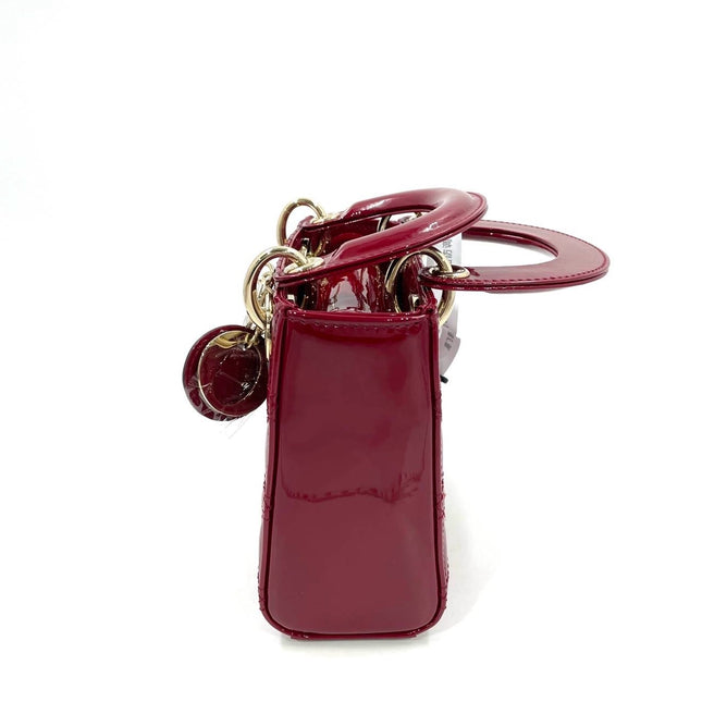 Lady Dior Mini Handbag Burgundy Red Patent Leather Gold-tone Chain Strap 2020 Suede Interior