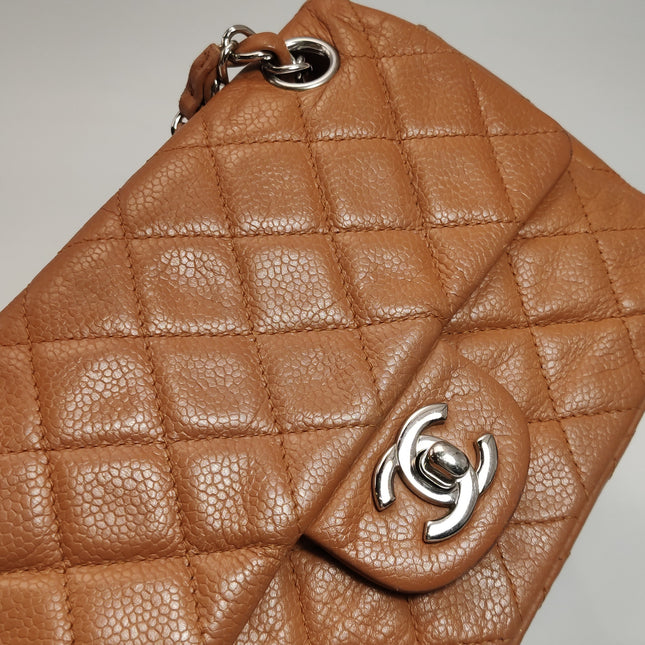 Chanel Classic Flap Rectangular Mini Tan Brown Caviar Leather