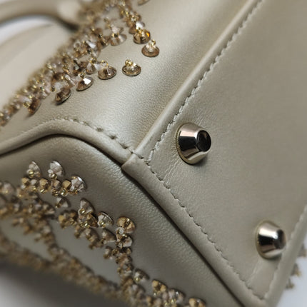 Lady Dior Mini Gold Calfskin Leather with Crystals Gold Hardware 2020