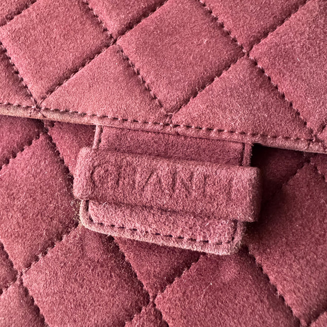 Chanel Vintage Medium Flap Top Handle Bag Burgundy Suede Leather 1997-1999