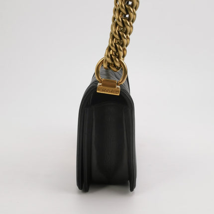 Chanel Le Boy Small Black Lambskin Leather Antiqued Gold Hardware