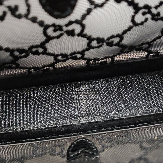 Gucci Jackie 1961 Mini Black Lizard Skin Mesh with Crystals Chain Strap