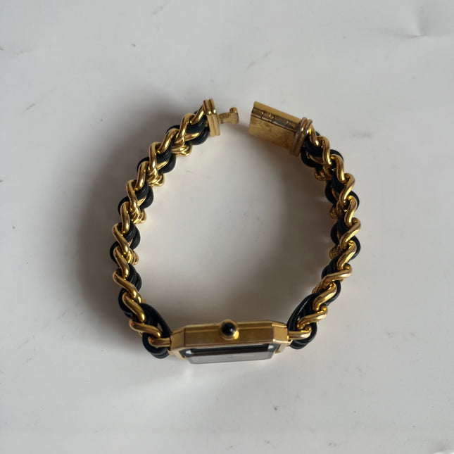 CHANEL 1987 Vintage PREMIERE Watch L Black Leather and 24KT Yellow Gold Plated