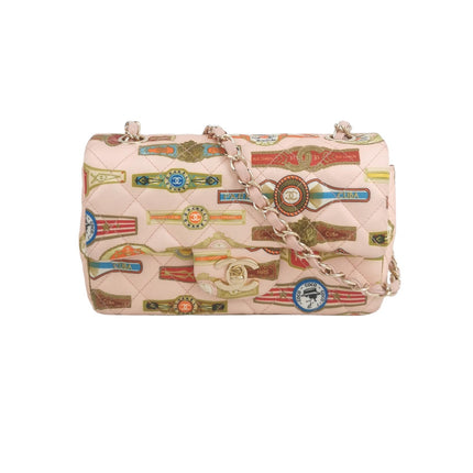 Chanel Classic Flap Mini Satin Paris Cuba Cigar Label Print Pink Multicolor, 2017