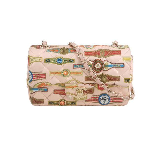 Chanel Classic Flap Mini Satin Paris Cuba Cigar Label Print Pink Multicolor, 2017