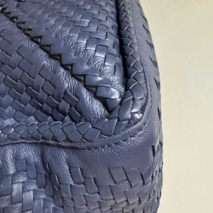 Loewe Puzzle Small Leather Woven Braided Navy Crossbody Bag