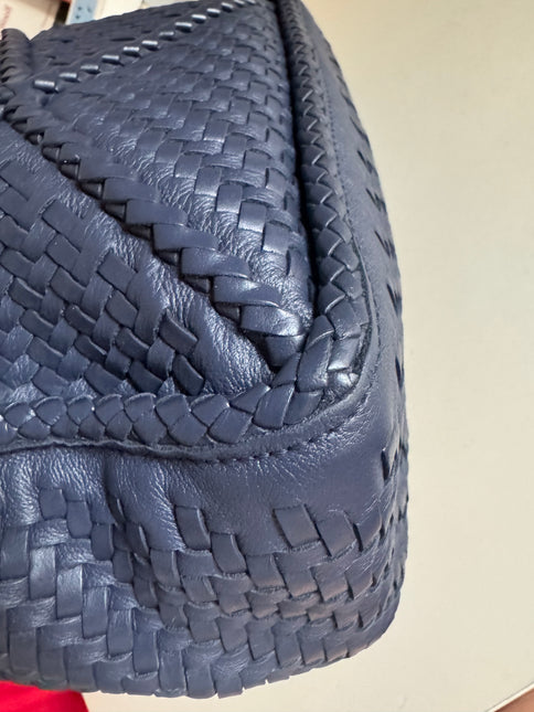 Loewe Puzzle Small Leather Woven Braided Navy Crossbody Bag
