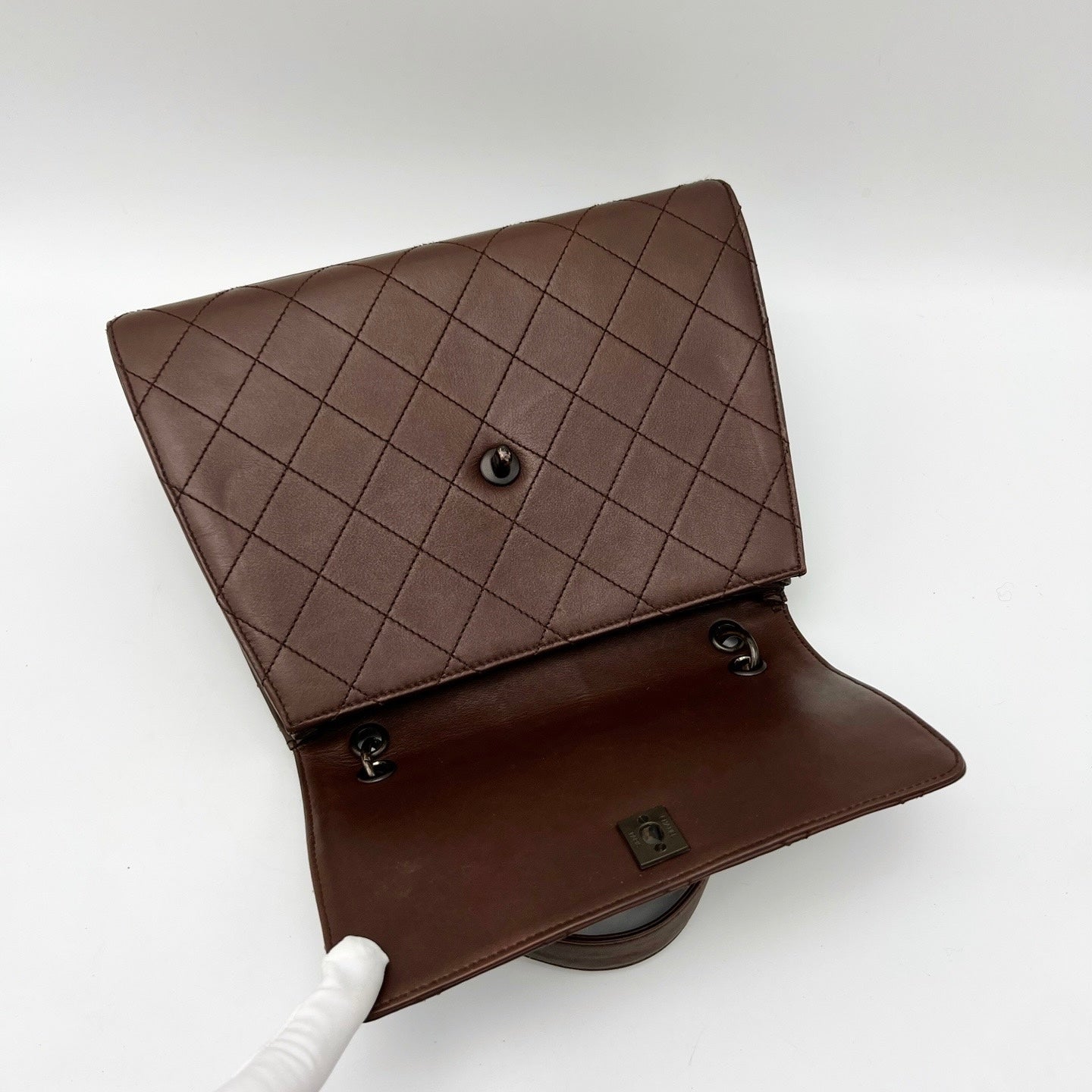 Chanel Vintage Top Handle Kelly Flap Bag Chocolate Brown Cannage Lambskin Leather, 1997-1999