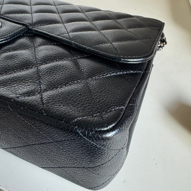 Sold Chanel Classic Flap Jumbo Black Caviar Leather Double Flap with Silver Hardware, 2014