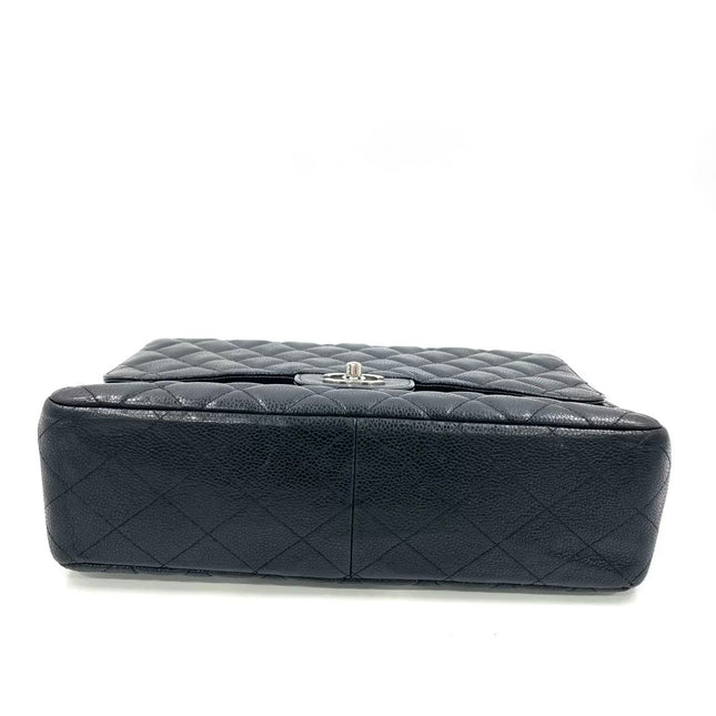 Chanel Classic Flap Jumbo Black Caviar Leather Single Flap Silver Hardware 2006-08
