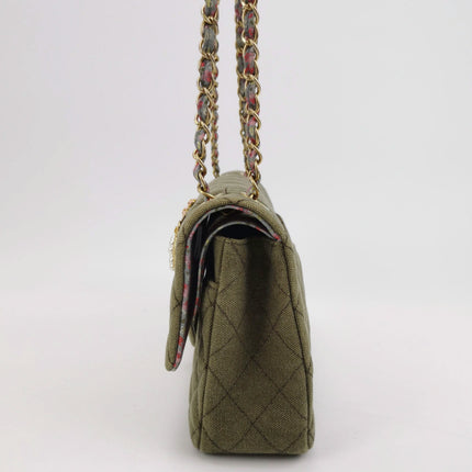 Chanel Classic Flap Green Quilted Canvas Coco Cuba Charms 2017