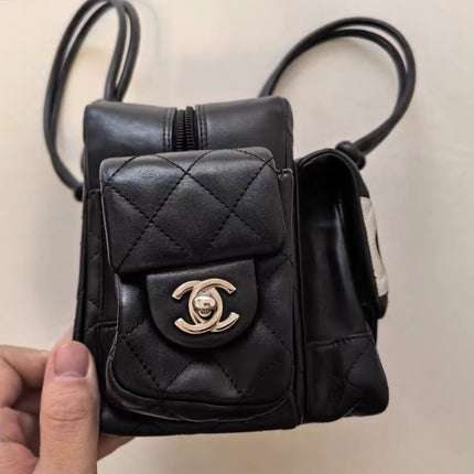 Chanel Cambon Multi-pocket Ligne Reporter Bag Medium Black Calfskin Leather