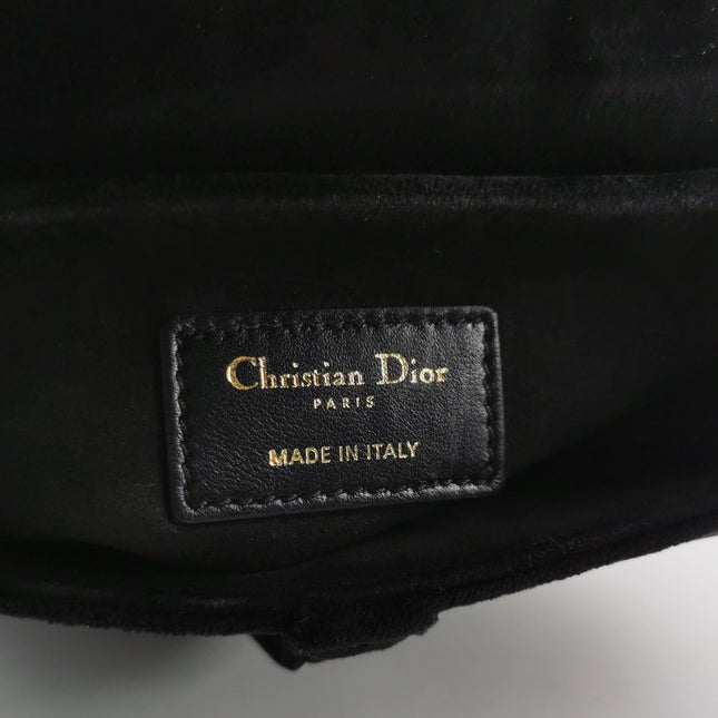 Dior Saddle Mini Velvet Handbag Black with Crystals