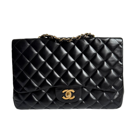 Chanel Classic Flap Jumbo Black Lambskin Leather Single Flap Gold Hardware 2009-2010-Luxbags