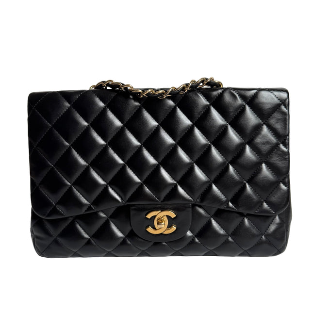 Chanel Classic Flap Jumbo Black Lambskin Leather Single Flap Gold Hardware 2009-2010-Luxbags