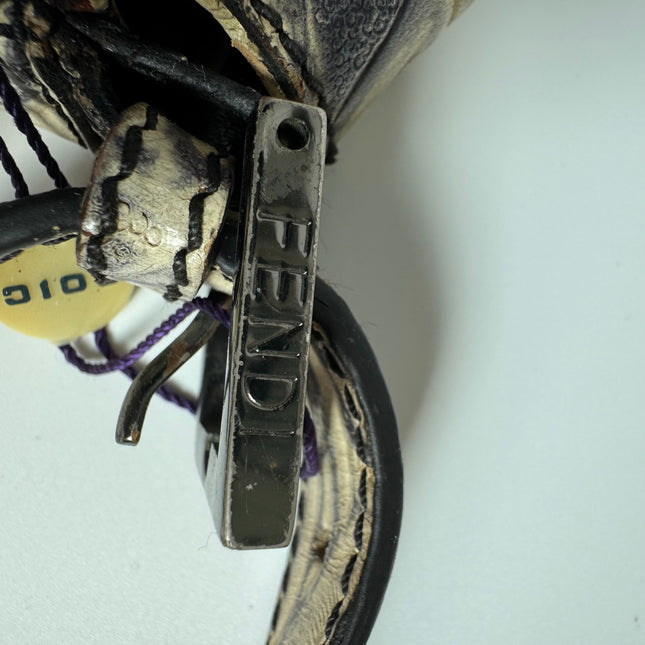 Fendi Mamma Baguette Blue White Flower Embossed Shoulder Bag