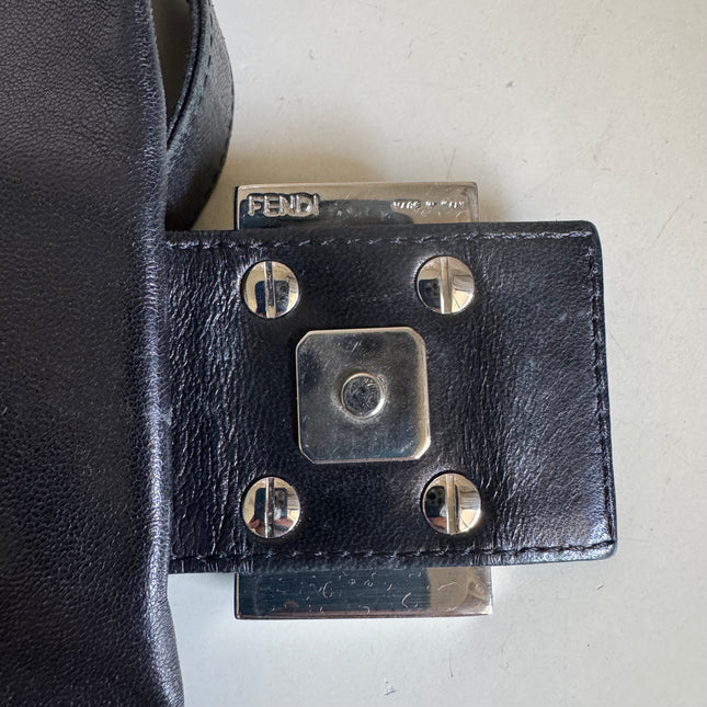 Fendi Mamma Baguette Black Lambskin Leather Green Enamel Buckle