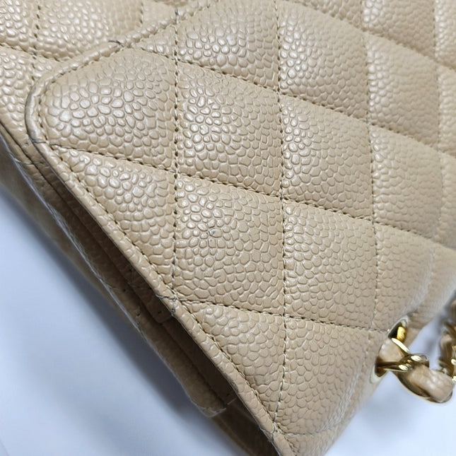 Chanel Timeless Classic Flap Medium Beige Caviar Leather Gold Hardware