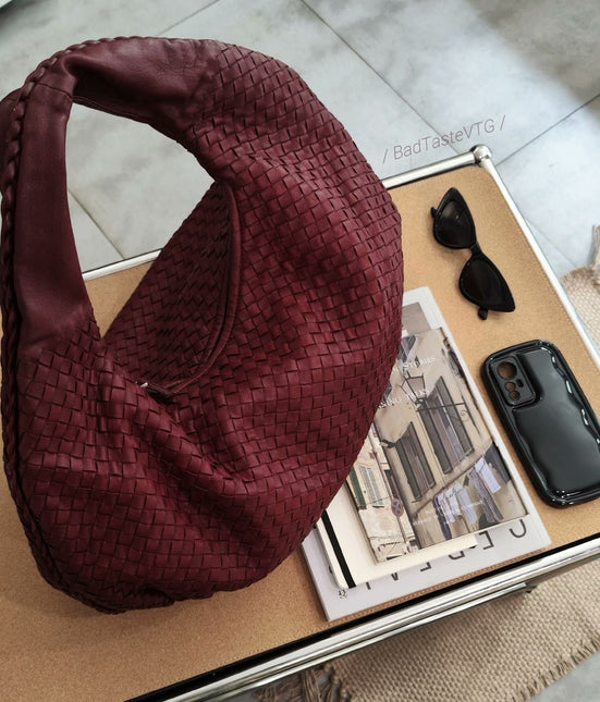 Sold Bottega Veneta Belly Hobo Intrecciato Burgundy Ancora Red Medium 45cm