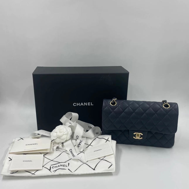 Chanel Classic Flap Small Navy Caviar Leather Gold Hardware, 2021