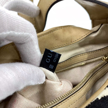 Gucci Jackie Soft Medium Zebra Print Pony-style Calfskin and Beige Suede Silver HW