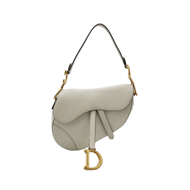 Dior Saddle Medium 2021 White Grained Leather Handbag