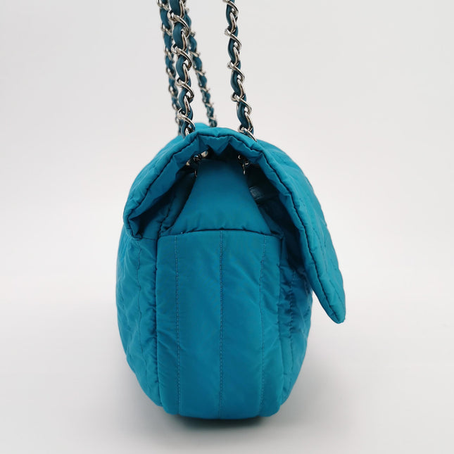 Chanel Blue Quilted Nylon Puffer Jumbo Flap Bag Chain Strap