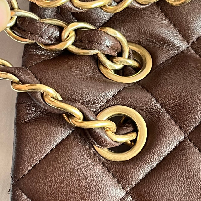 Chanel Classic Flap Maxi Chocolate Brown Lambskin Leather Single Flap Gold Hardware