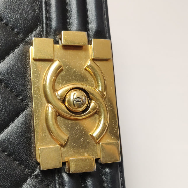 Chanel Le Boy Small Black Lambskin Leather Antiqued Gold Hardware