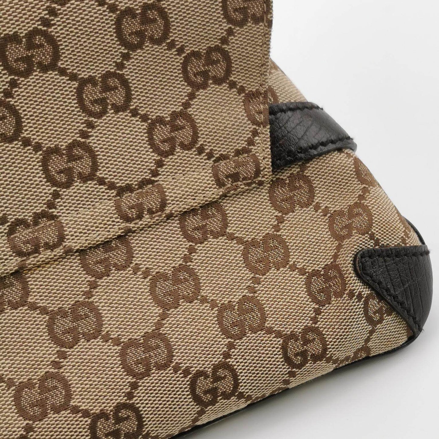 Gucci Horsebit 1955 Chain Clutch Small Cloth Beige Monogram Brown Leather Shoulder bag